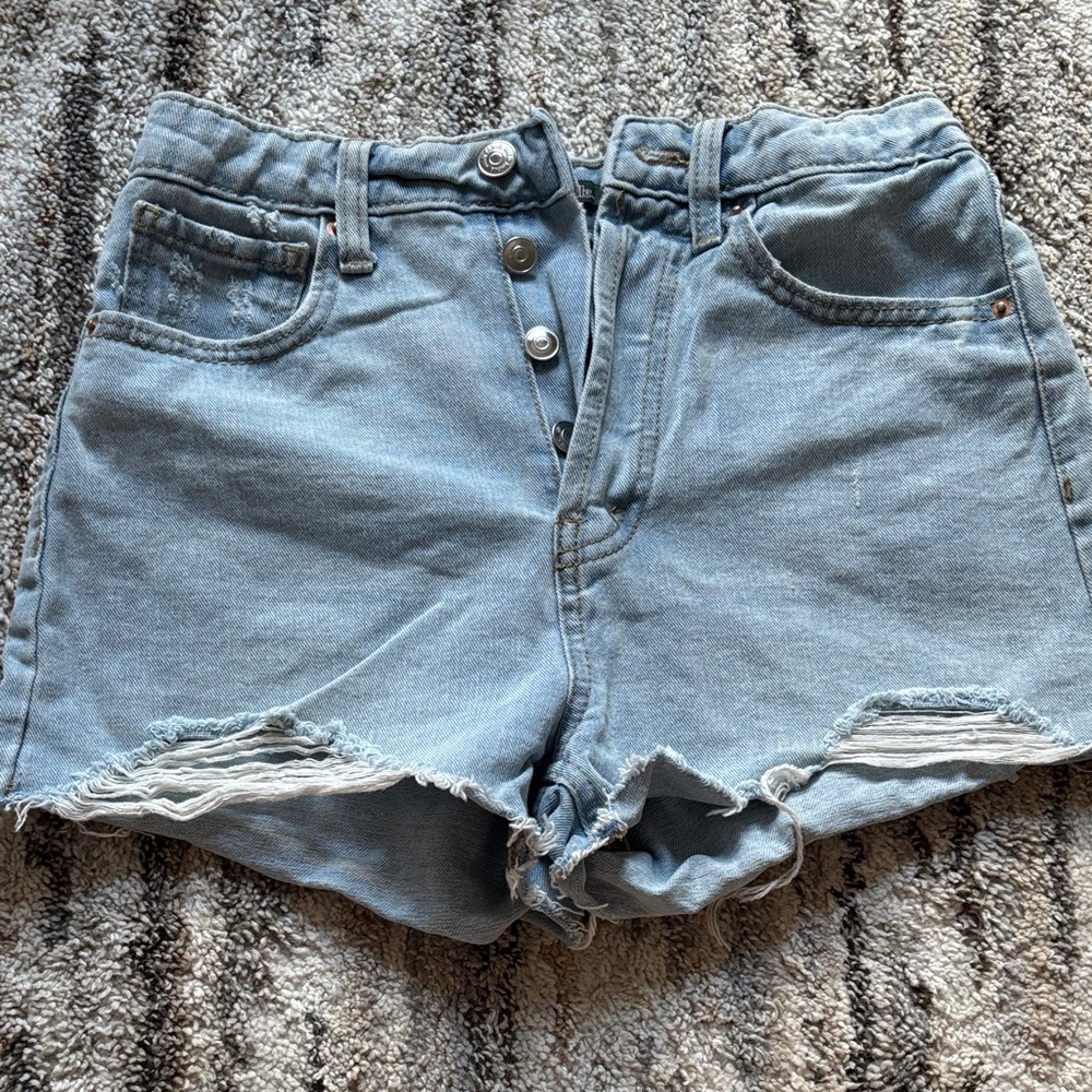 wild fable Light Blue Distressed High-Waist Denim Shorts